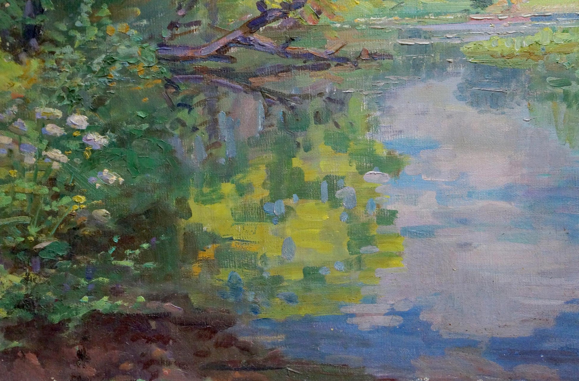 Vibrant impressionist oil painting of river landscape by Kisil Grigory Alekseevich