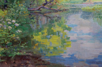 Vibrant impressionist oil painting of river landscape by Kisil Grigory Alekseevich
