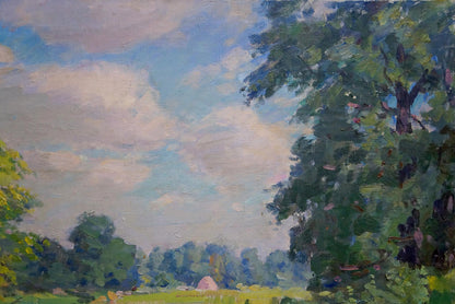 Oil painting by Kisil Grigory Alekseevich: lush green trees under blue sky