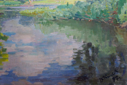 Oil painting of serene river landscape by Kisil Grigory Alekseevich