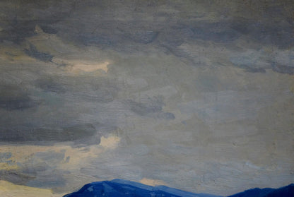 Oil painting To the Rain by Zhabinsky Leonid Andreevich moody sky mountains