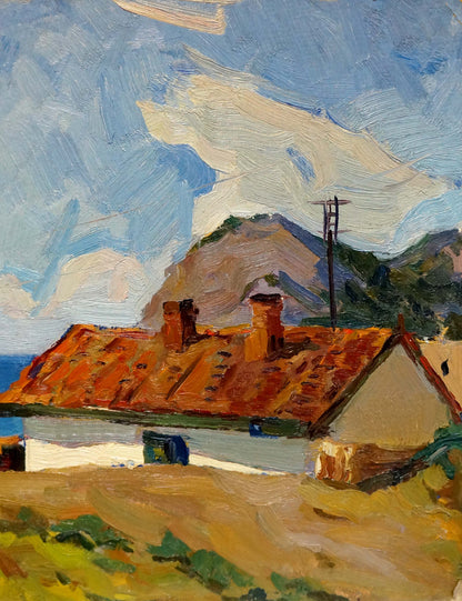 Oil painting by Gavrilyuk Nikolay Stepanovich: rustic house on hills