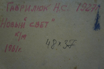 Back of Nikolay Stepanovich Gavrilyuk Oil painting New World with red handwritten text