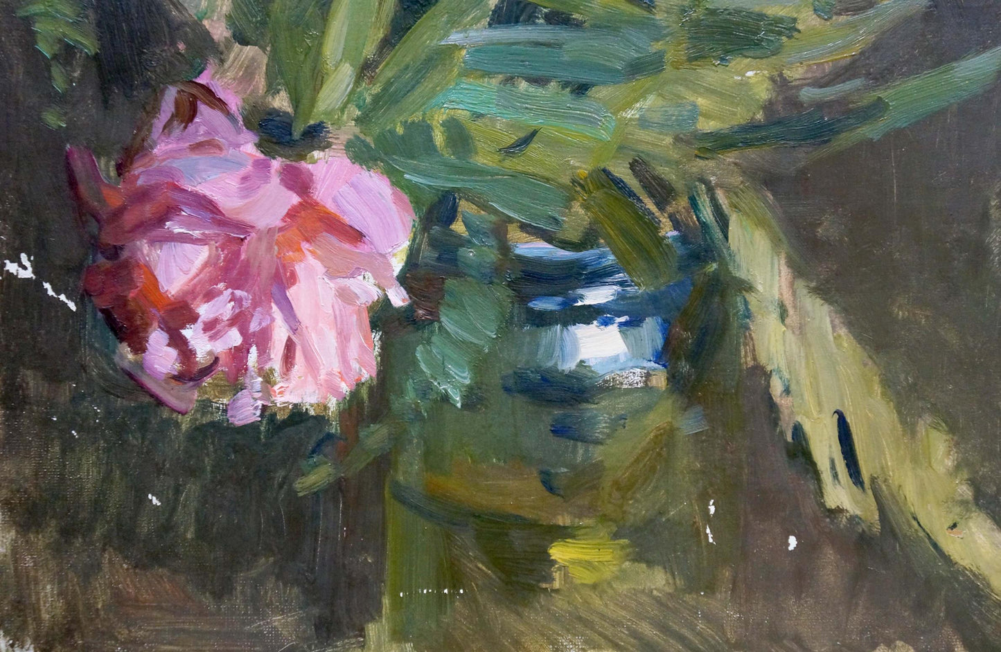 Vibrant pink peony oil painting by Kiyanchenko Georgy in flower bouquet