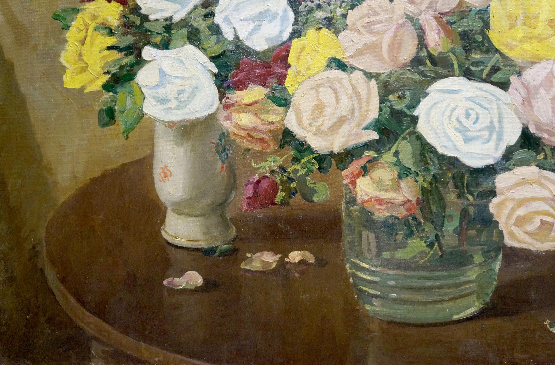 Oil painting of porcelain vase with roses by Kisil Grigory Alekseevich