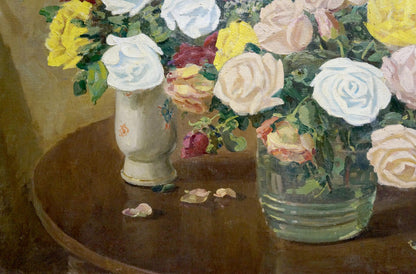 Oil painting of porcelain vase with roses by Kisil Grigory Alekseevich