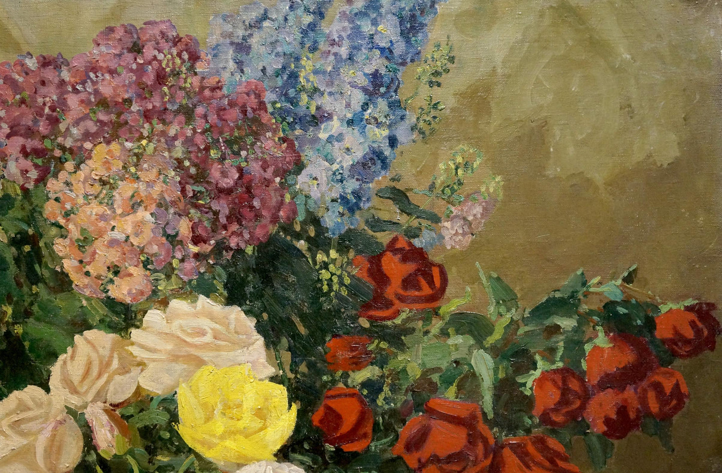 Oil painting of vibrant hydrangea rose bouquet by Kisil Grigory Alekseevich