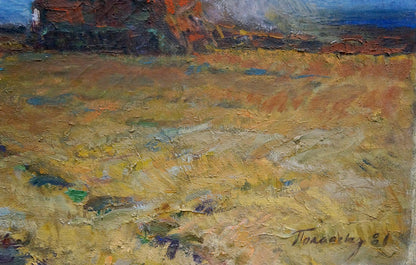Oil painting Wheat field by Polonsky Evgeny Pavlovich, impressionistic textured landscape