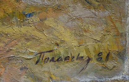 Back of textured impasto oil painting Wheat Field by Polonsky Evgeny Pavlovich, Tolman 81