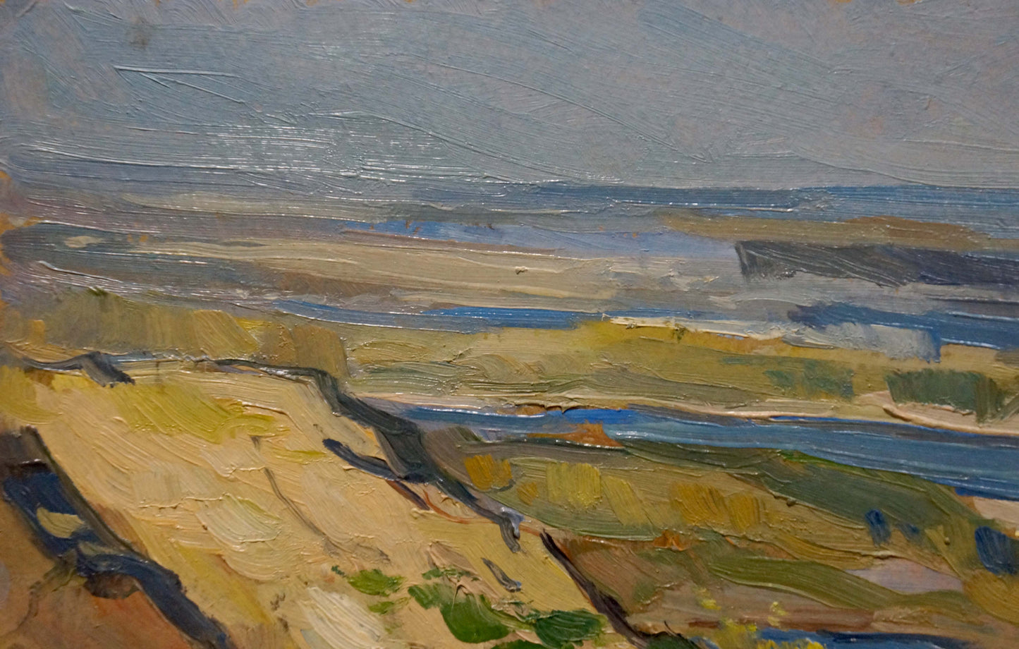 Oil painting Cloudy day in river landscape by Nikolay Buryachok