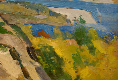 Vibrant impressionist oil painting Cloudy day in a river landscape by Nikolay Buryachok