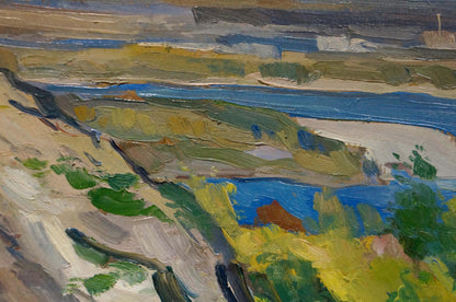 Oil painting Cloudy day in a river landscape by Nikolay Buryachok