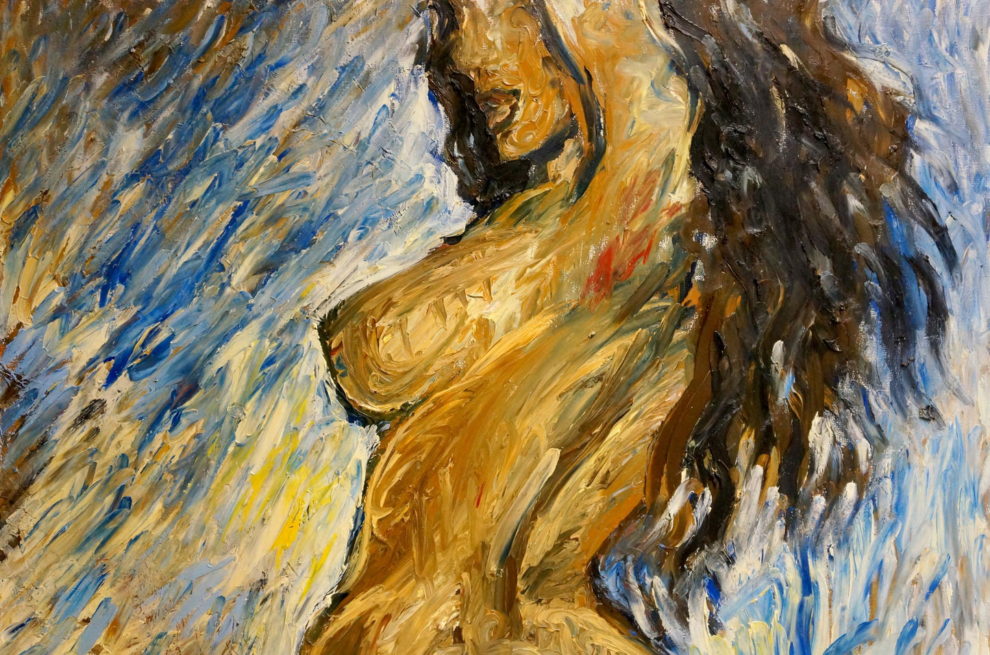Vibrant impressionistic oil painting of female figure by Elena Shchekina