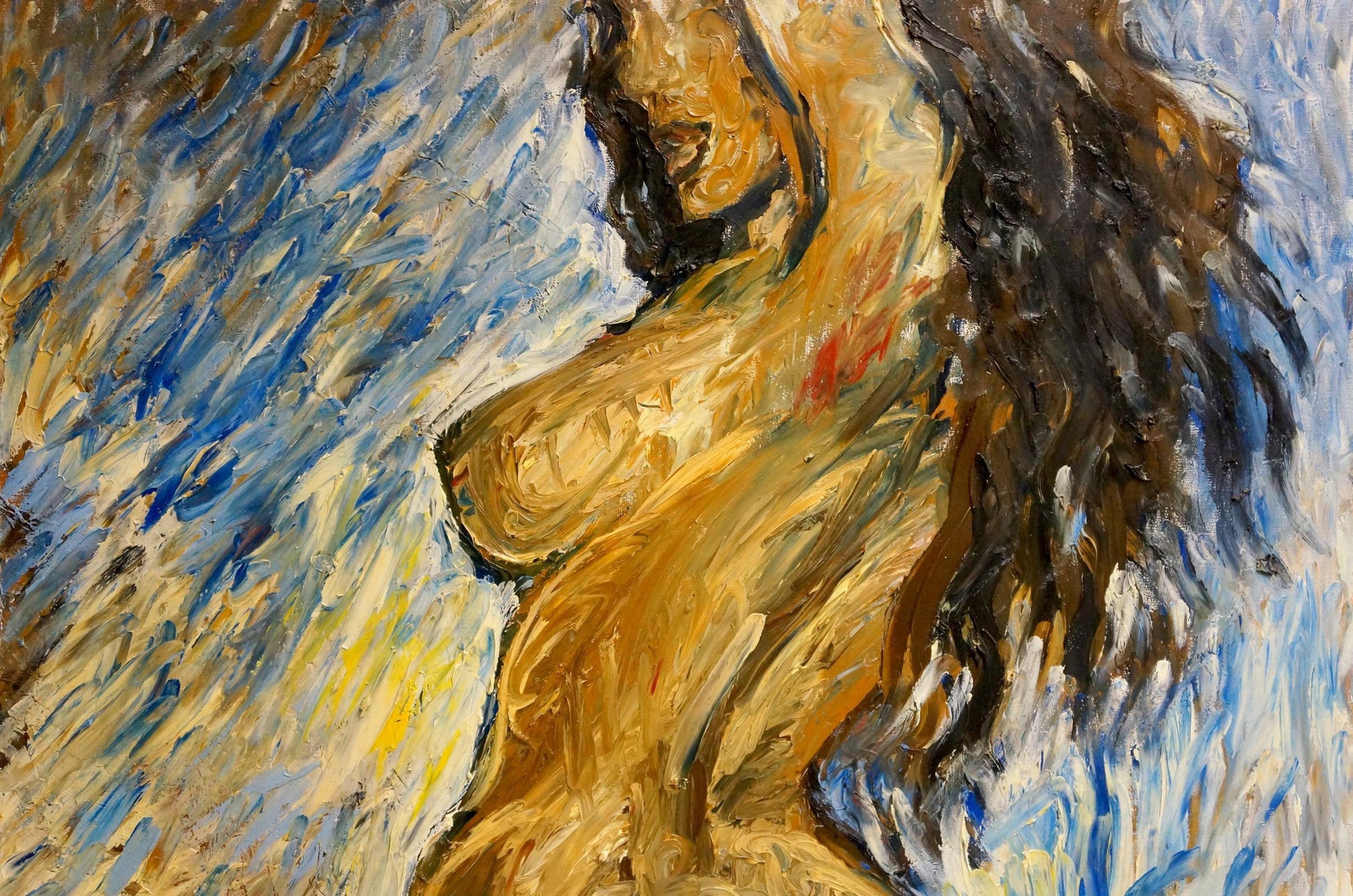 Vibrant impressionistic oil painting of female figure by Elena Shchekina