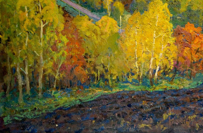 Vibrant autumn forest oil painting by Korostelev Vladimir Alexandrovich