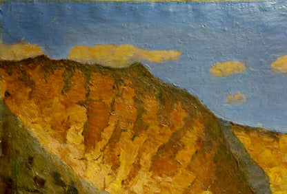 Oil painting Daylight by unknown artist: textured sunlit hillside in impasto