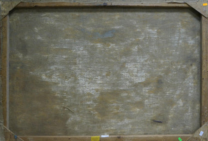 Back of aged linen canvas with wooden stretcher bars, oil painting Daylight