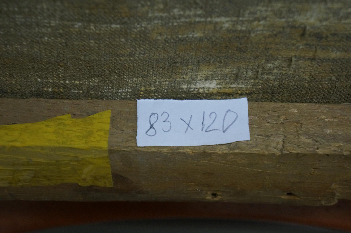 Back of oil painting Daylight Unknown artist with label 83 x 120 on wood