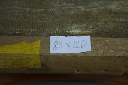 Back of oil painting Daylight Unknown artist with label 83 x 120 on wood