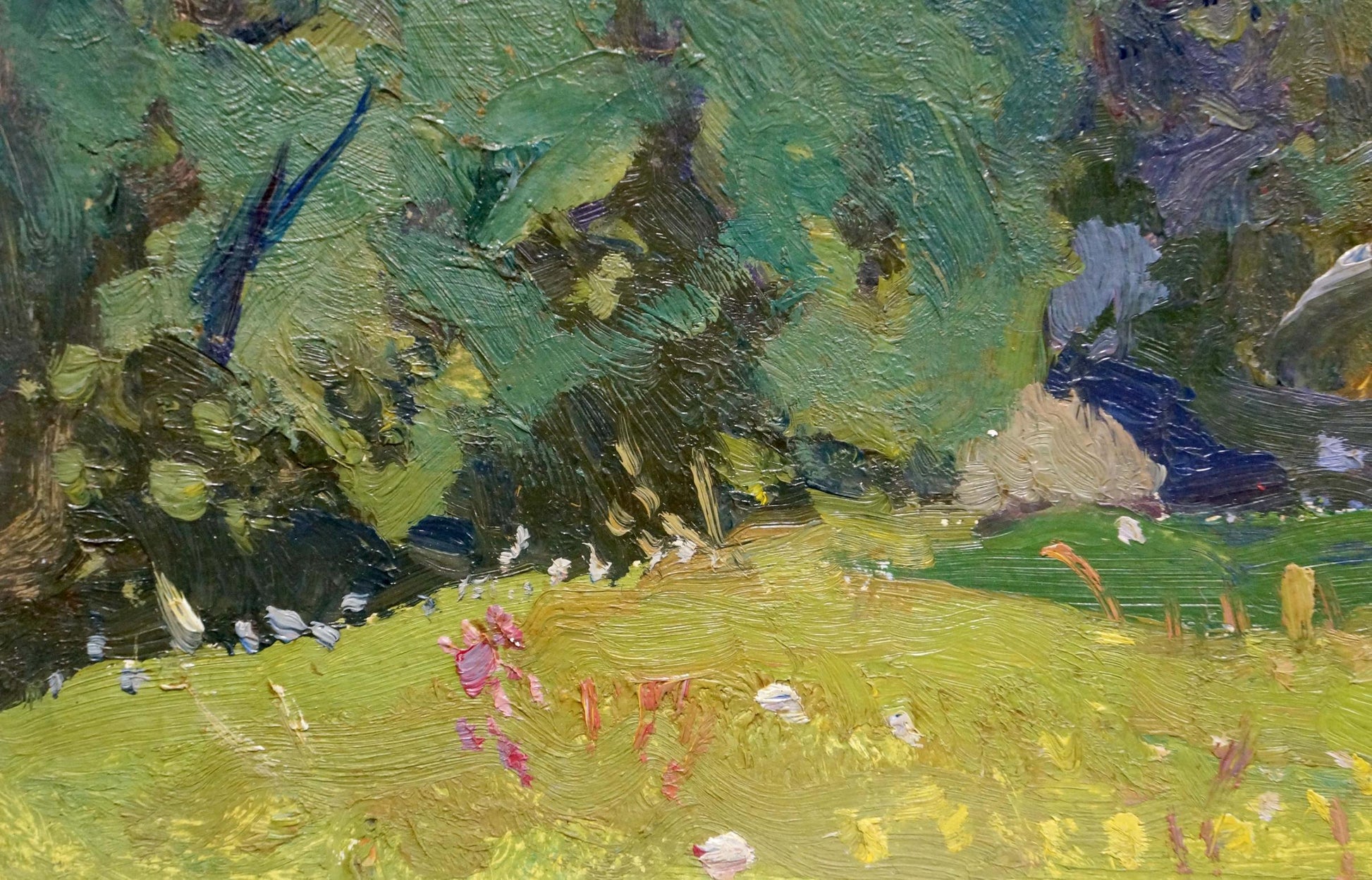 Vibrant impressionist oil painting of sunlit meadow by Gantman Moses Faybovich