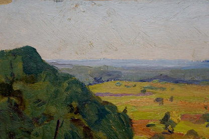 Oil painting Summer Gantman Moses Faybovich: lush green hills, golden fields