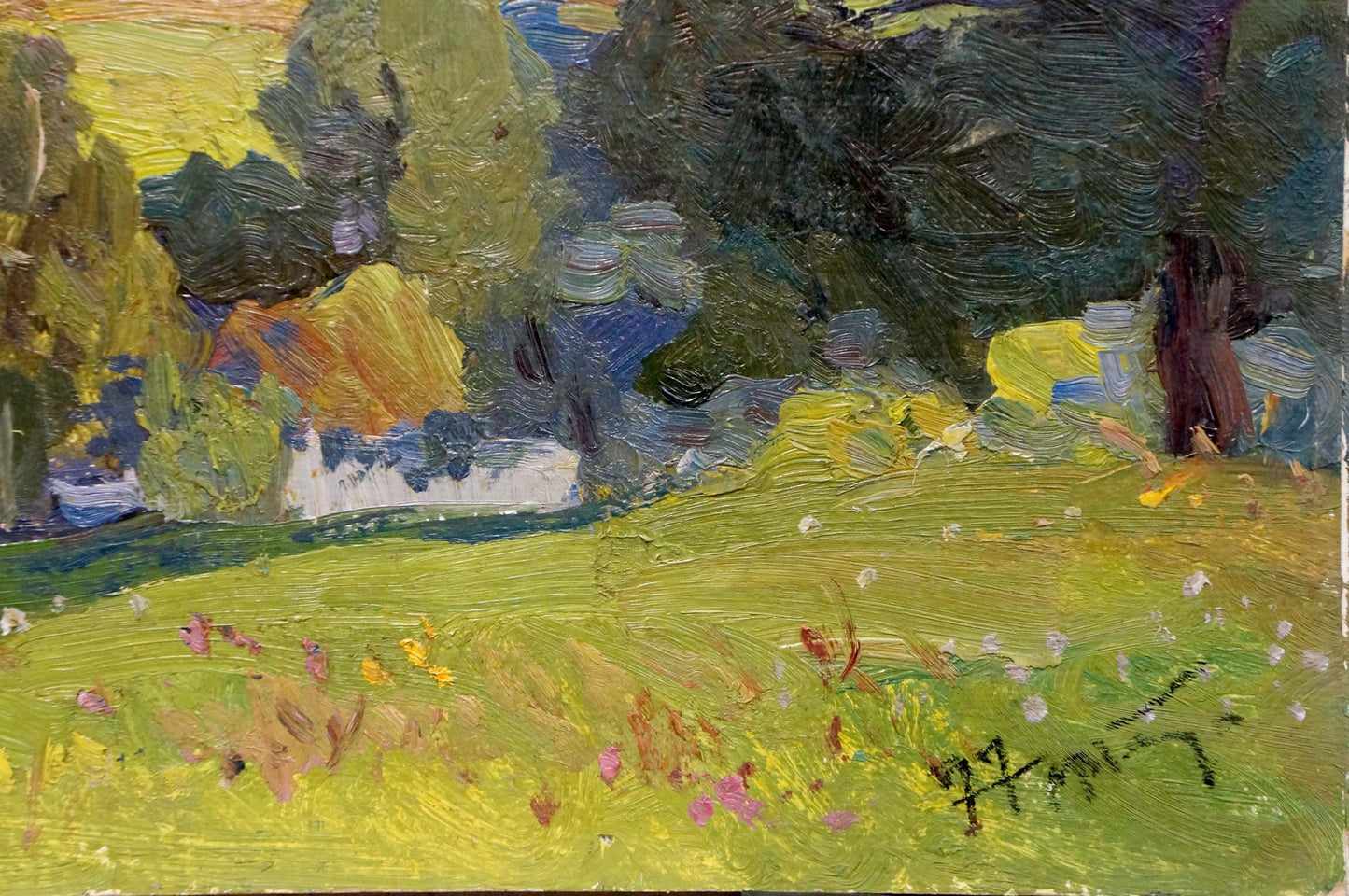 Vibrant impressionist oil painting by Gantman Moses Faybovich, lush summer fields
