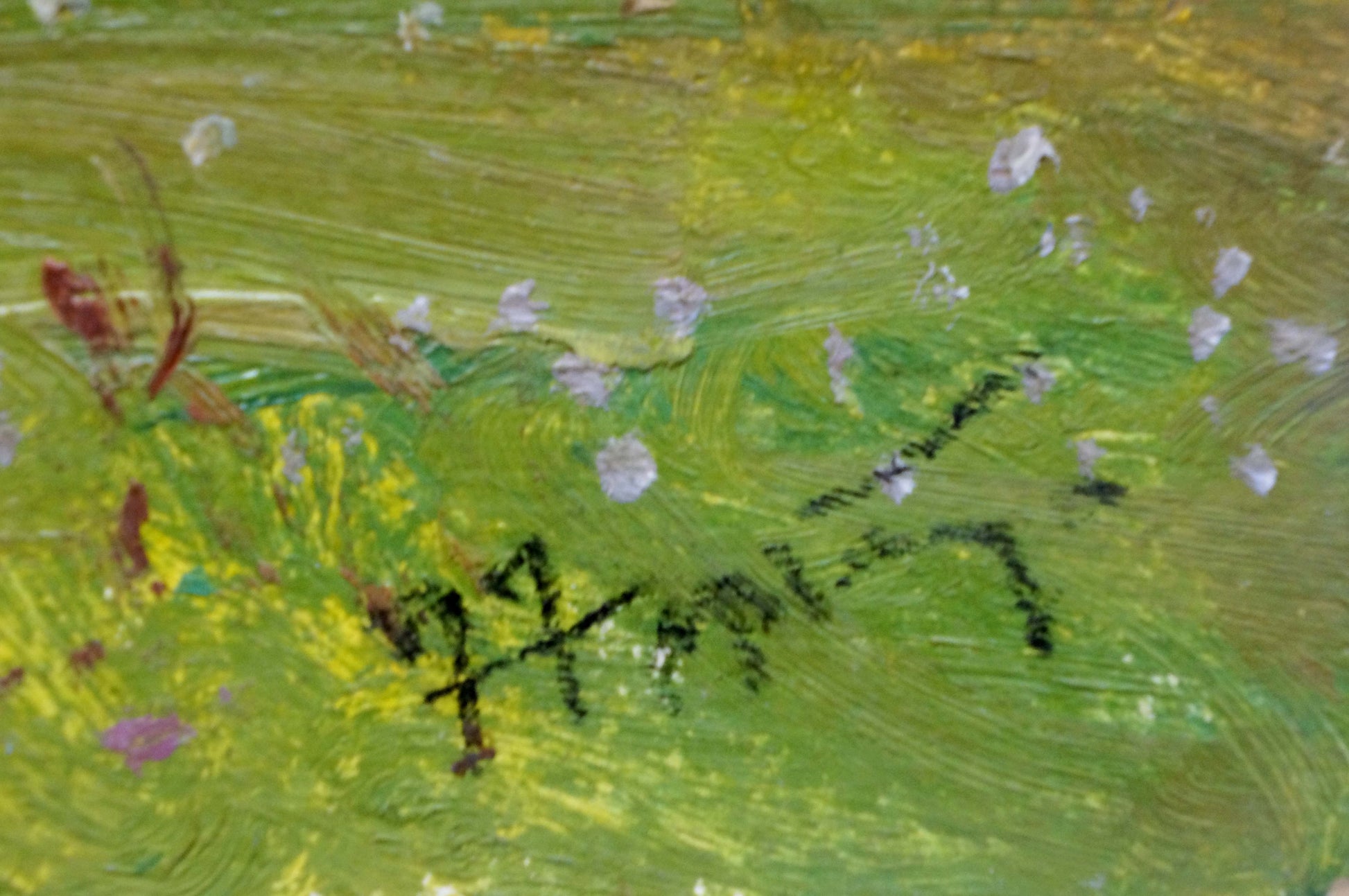 Oil painting Summer Gantman Moses Faybovich with vibrant green textured brushstrokes