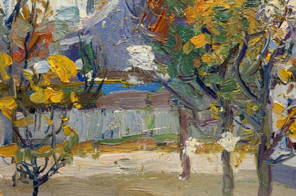 Vibrant impressionist oil painting of Gantman Moses Faybovich street landscape