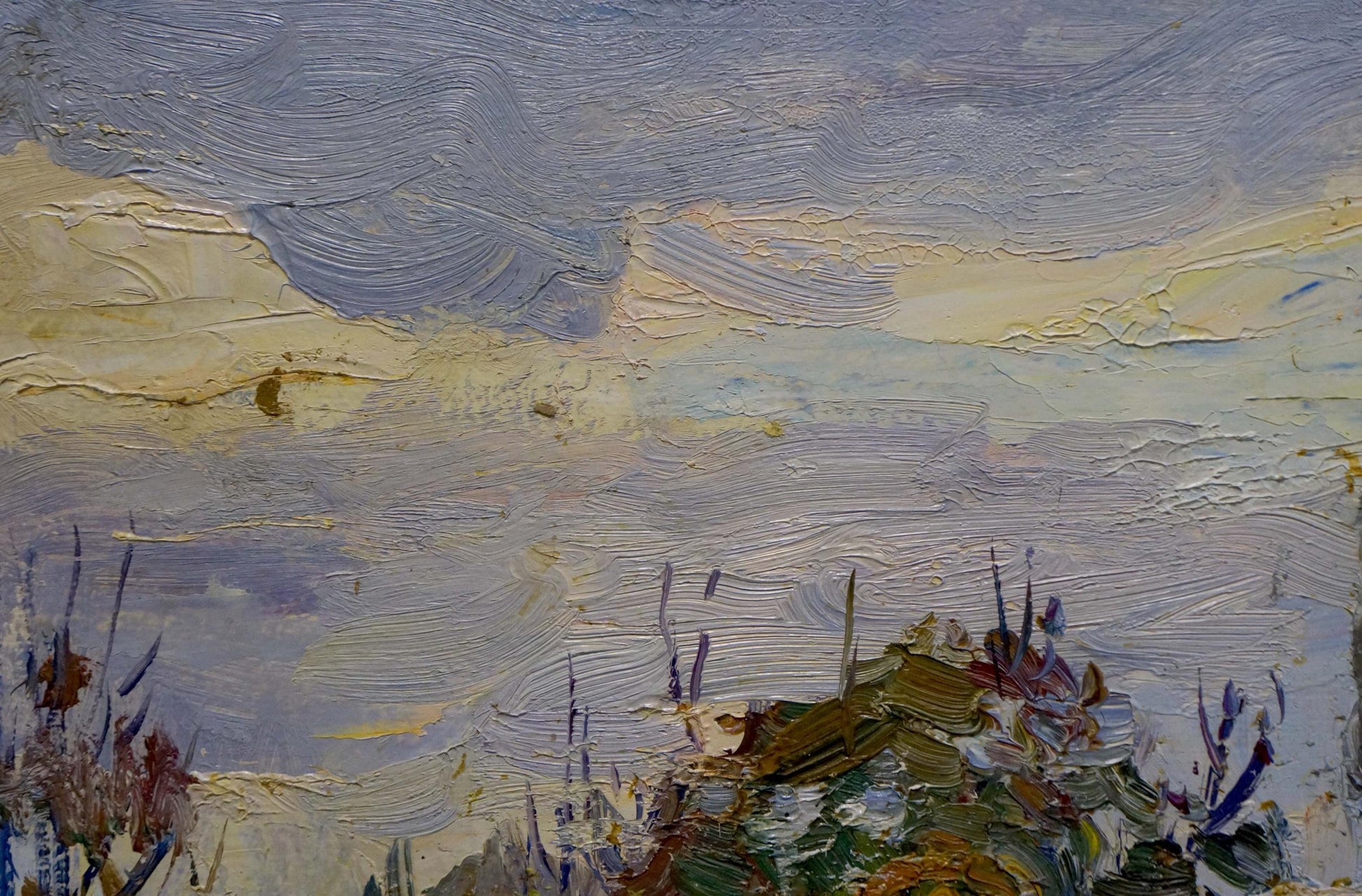 Textured impasto oil painting of street landscape by Gantman Moses Faybovich