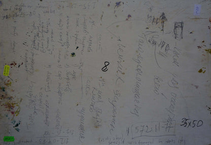 Whiteboard with paint smudges near Gantman Moses Faybovich oil painting