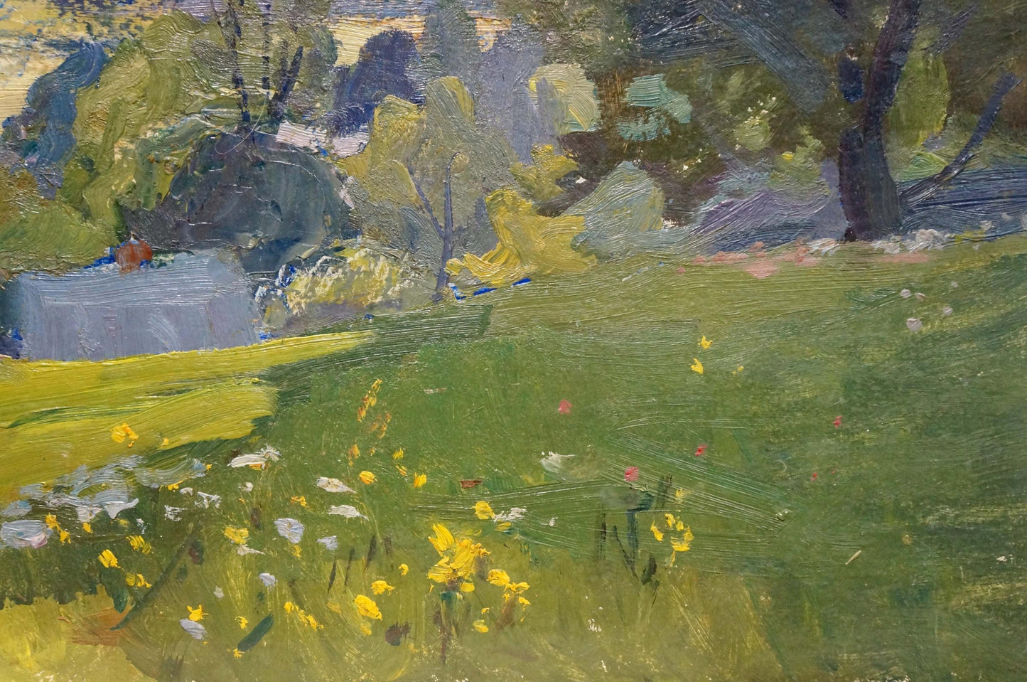 Vibrant impressionist oil painting of sunlit meadow by Gantman Moses Faybovich