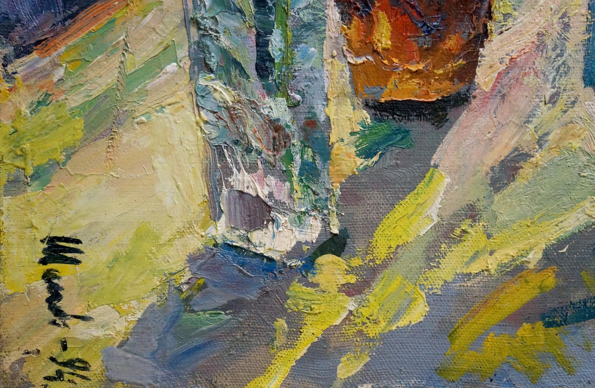 Oil painting Flowers in the Yard by Aleksandr Maksovich Shilov