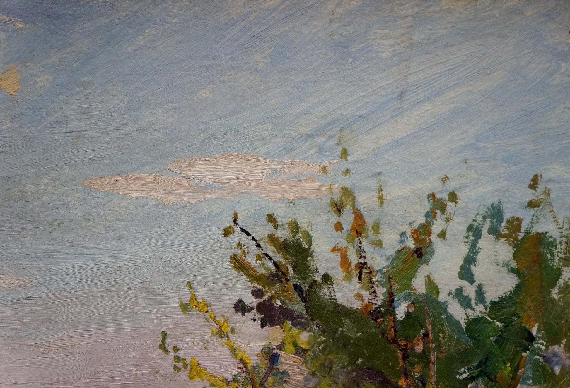 Oil painting Natural landscape by Gantman Moses Faybovich with blue sky and foliage