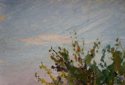 Oil painting Natural landscape by Gantman Moses Faybovich with blue sky and foliage