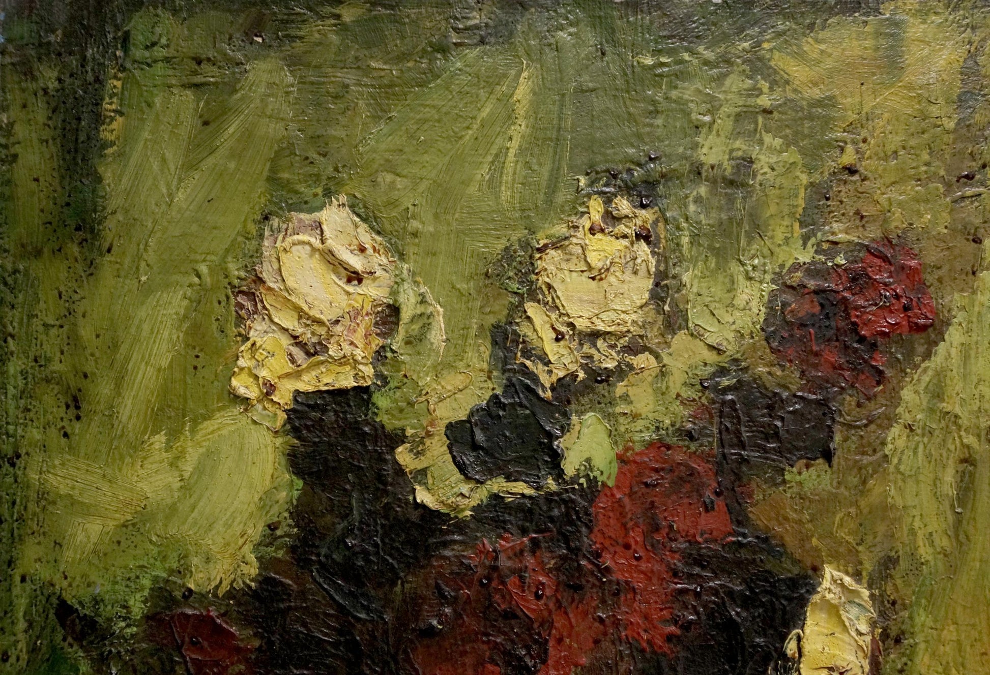Impasto oil painting of red and white roses by Dupliy Sergey Alexandrovich