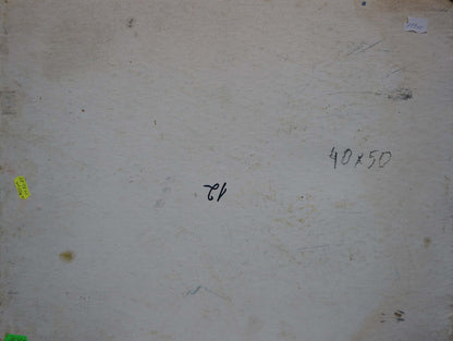 Back of beige canvas oil painting by Gantman Moses Faybovich with handwritten dimensions