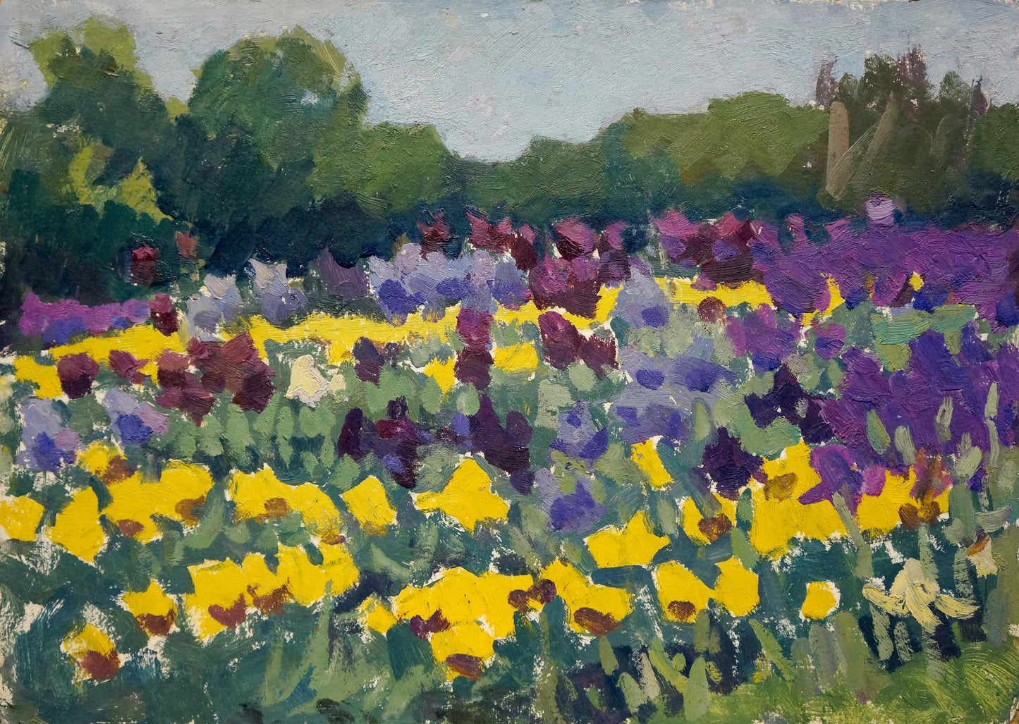 Vibrant yellow purple wildflower field impressionist oil painting by Pokulity Konstantin Ivanovich