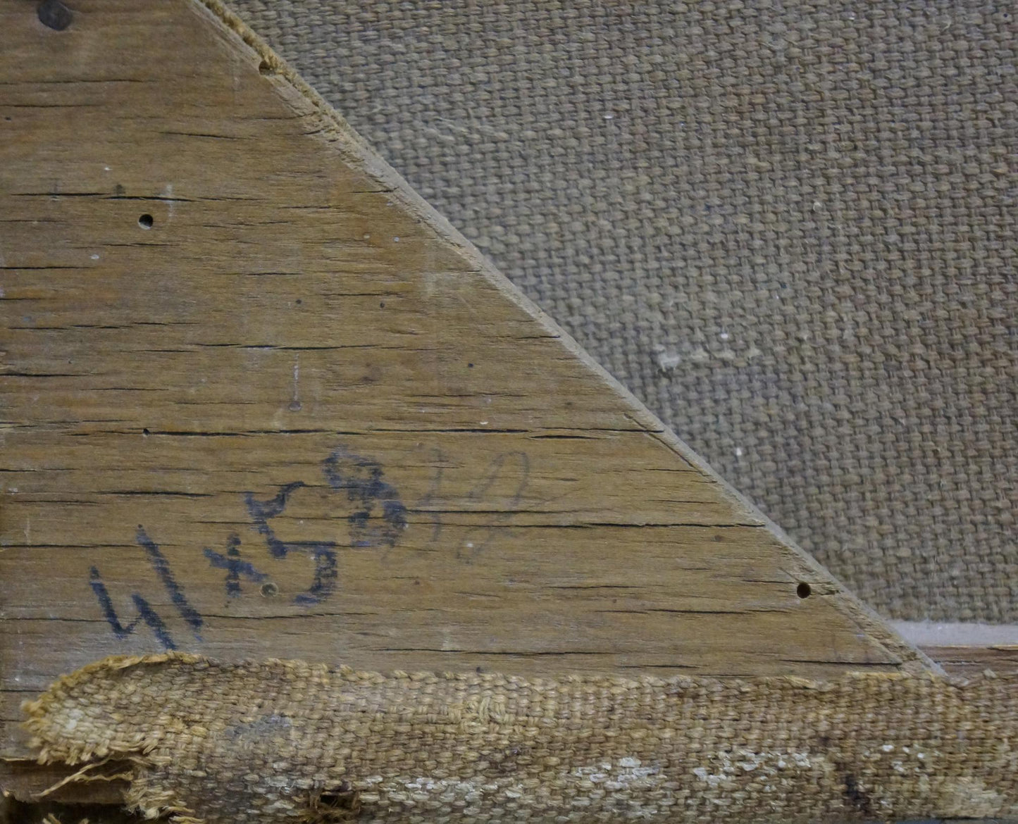 Back of oil painting The ship was caught in a storm on weathered stretcher bar
