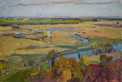 Oil painting Place to rest by Gantman Moses Faybovich: vibrant river landscape