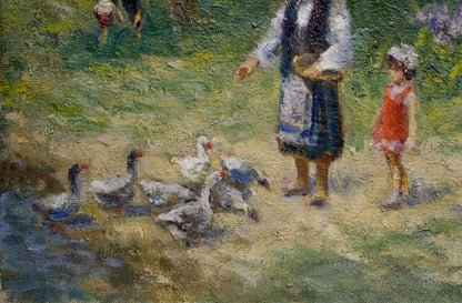 Oil painting by Zaretsky Victor Ivanovich of geese by waterway