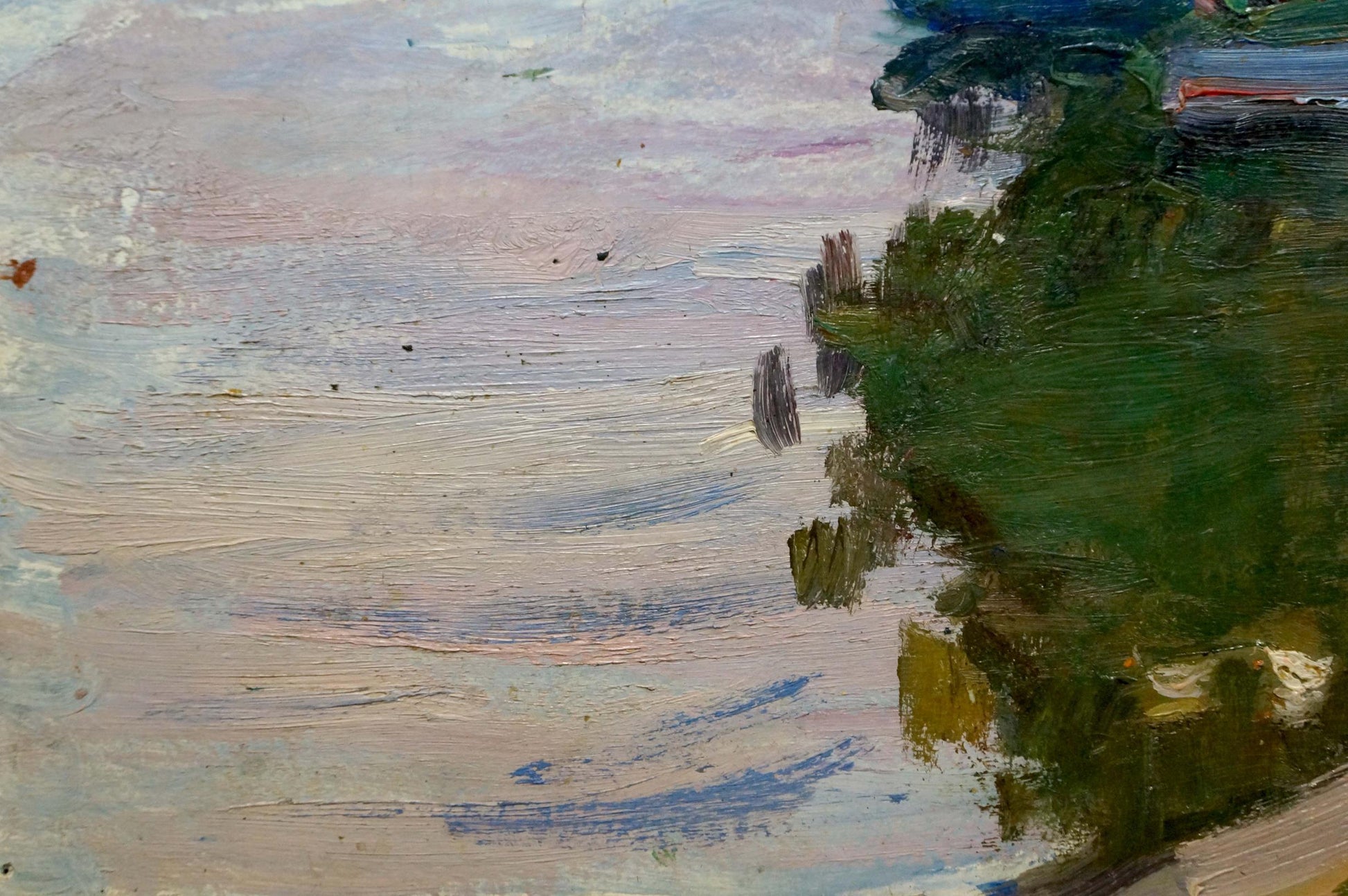 Oil painting Children at the pond by Gantman Moses Faybovich serene coastal scene