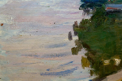 Oil painting Children at the pond by Gantman Moses Faybovich serene coastal scene