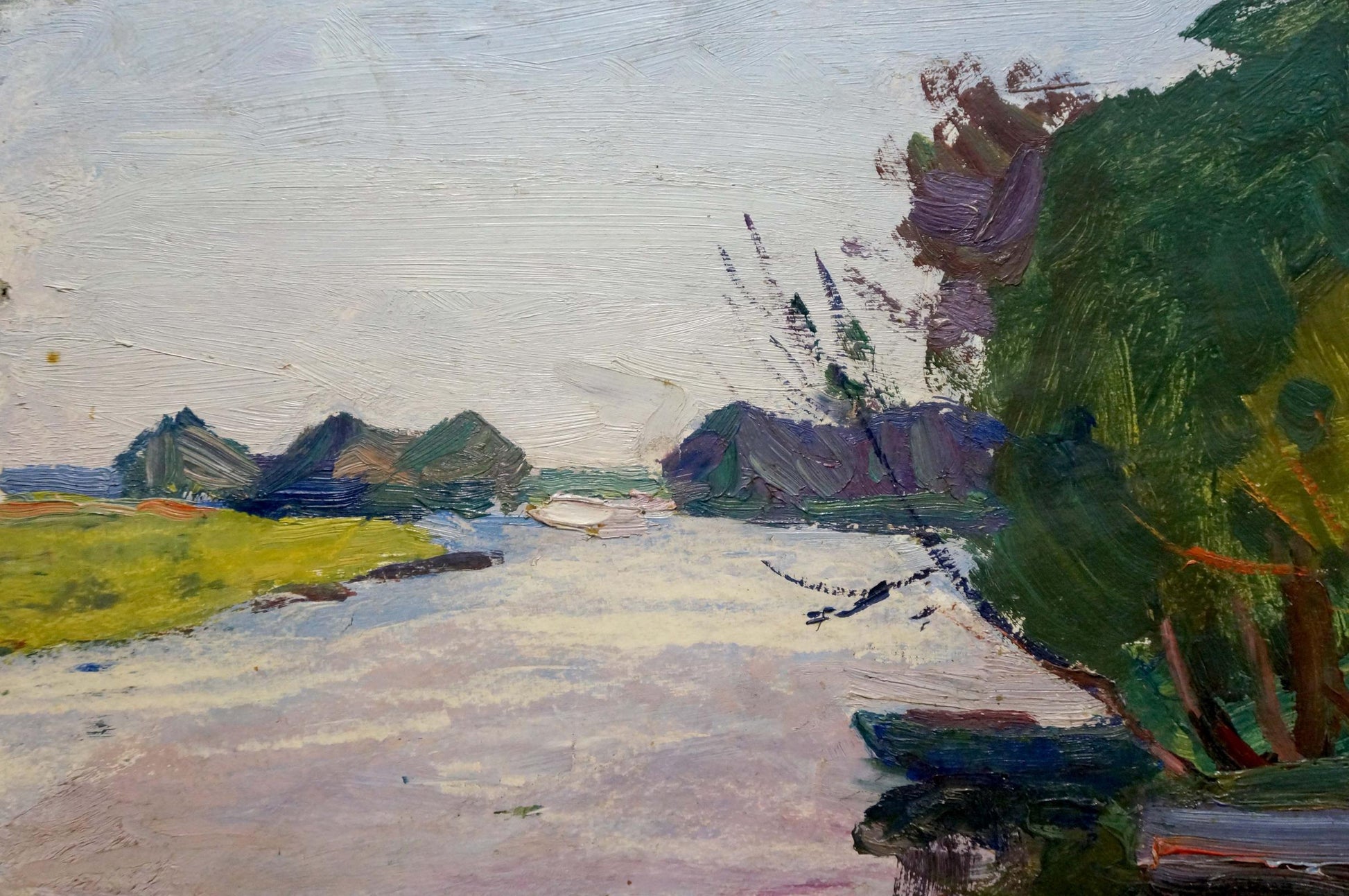Oil painting of children at the pond by Gantman Moses Faybovich