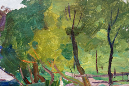 Vibrant impressionist oil painting of children at the pond by Gantman Moses Faybovich