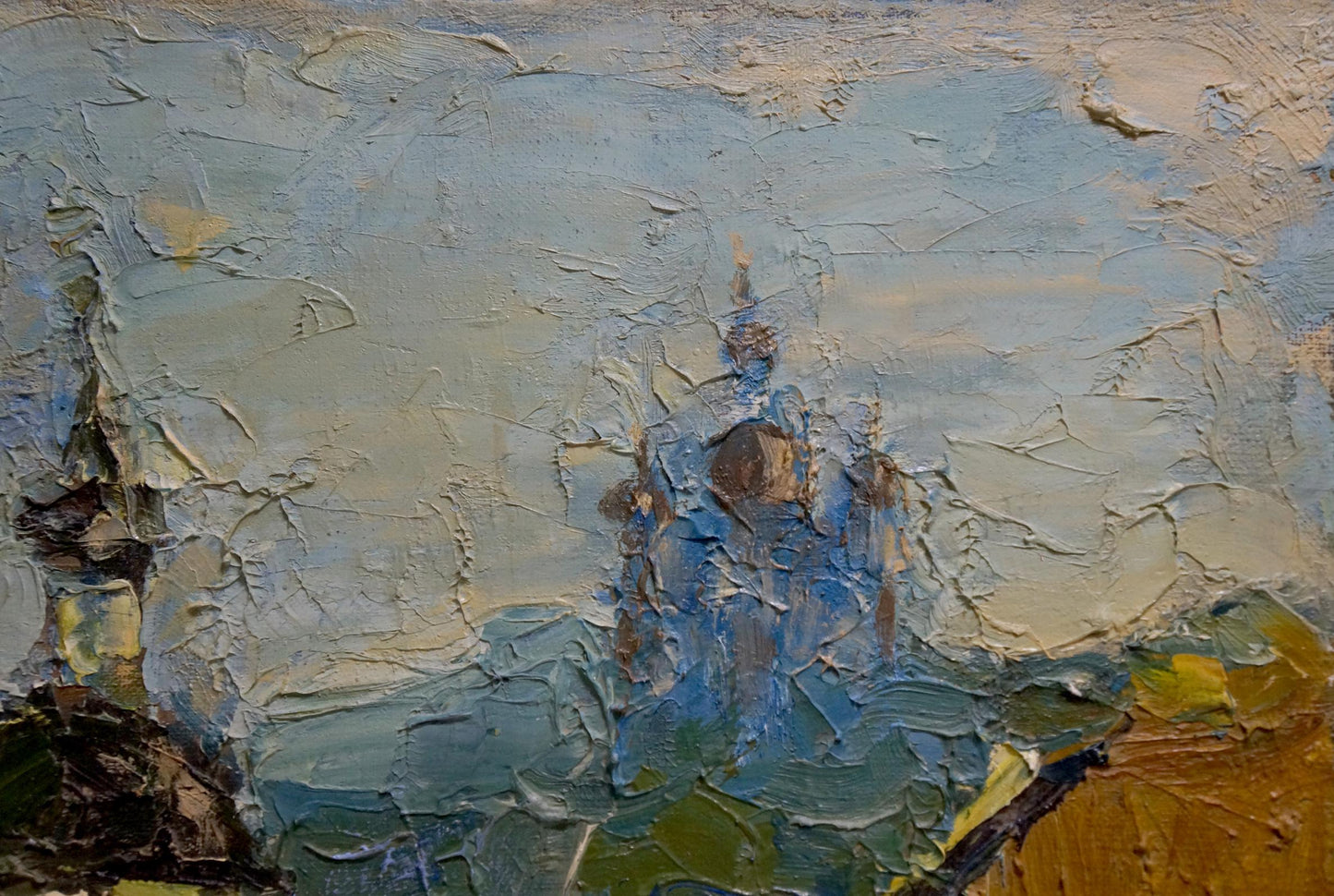 Oil artwork capturing the essence of a church landscape by Sergey Dupliy