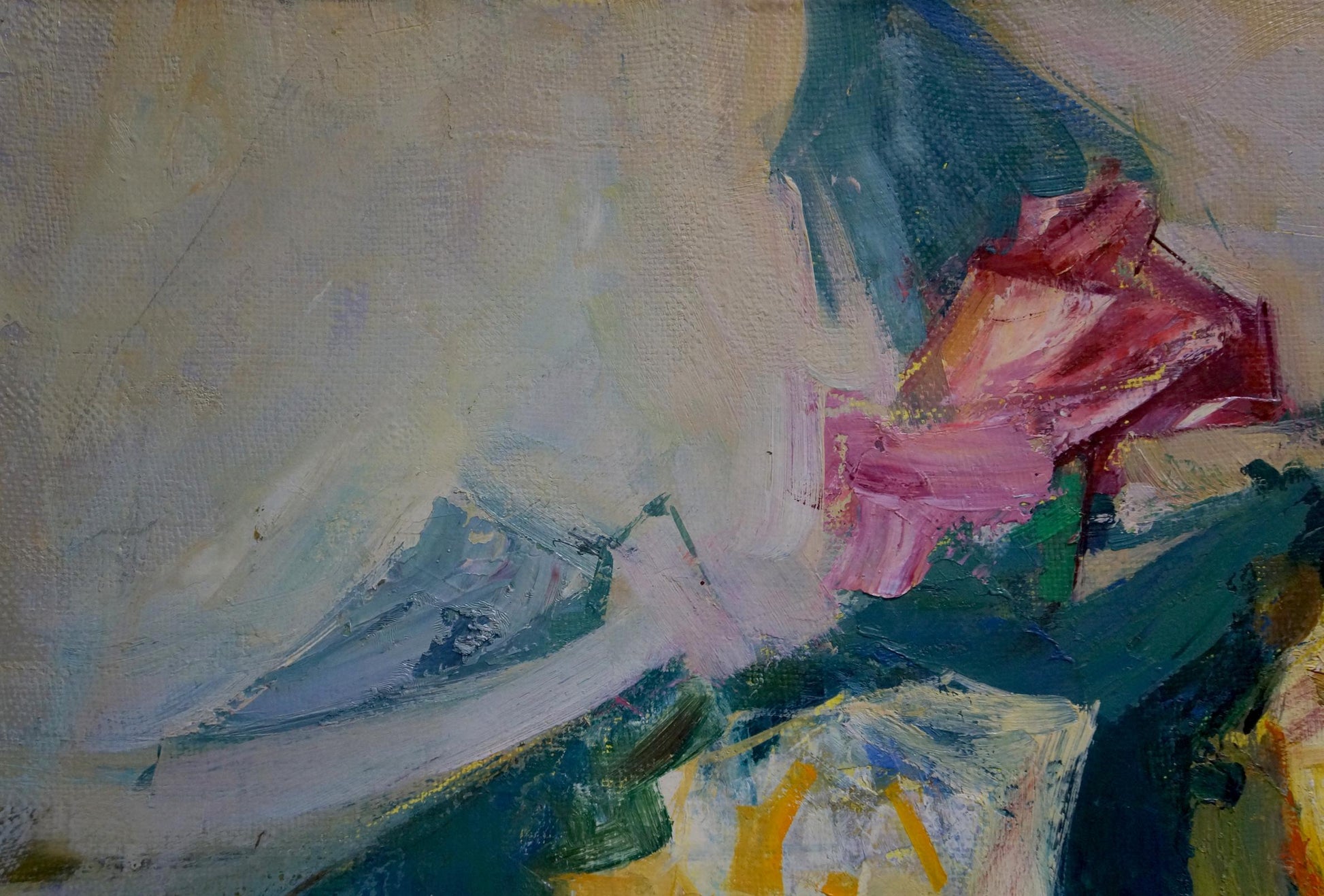 Vibrant pink abstract flower oil painting by Leonid Zaborovsky