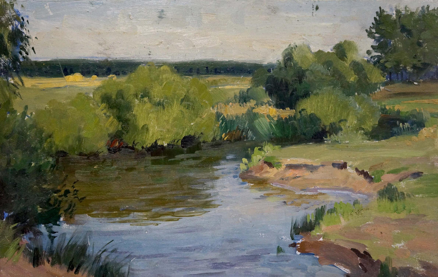 Serene impressionistic oil painting by Gantman Moses Faybovich of winding river landscape