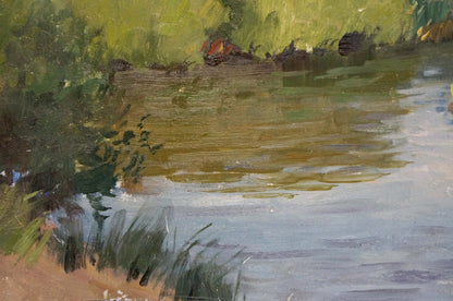 Oil painting of tranquil lake by Gantman Moses Faybovich with rippling reflections