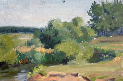 Oil painting of serene lake landscape by Gantman Moses Faybovich