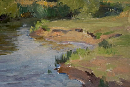 Serene impressionistic oil painting of lake landscape by Gantman Moses Faybovich